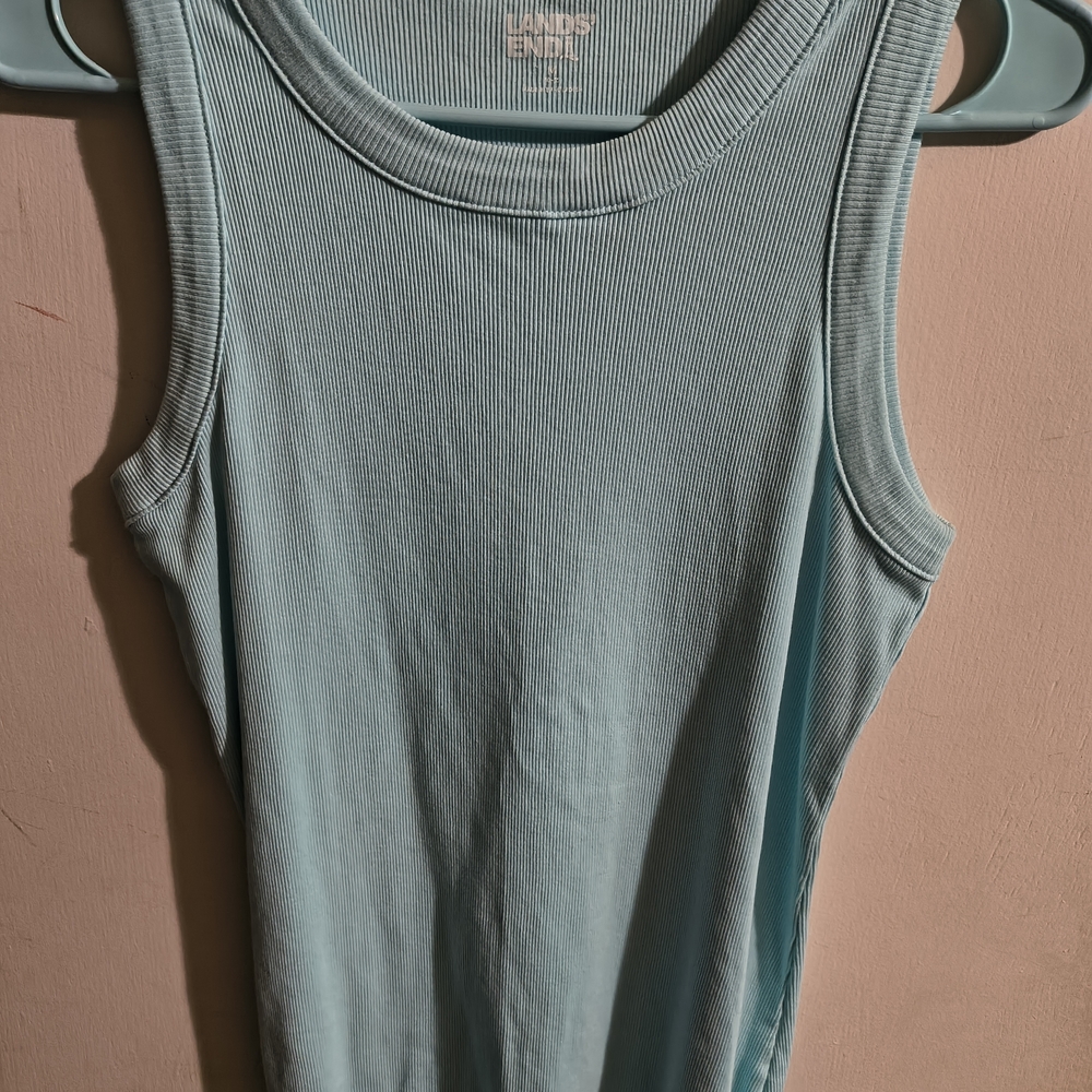 Lands' End Women's Ribbed Tank Top in Light Blue